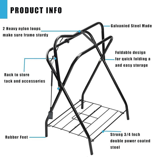 Saddle Rack Portable Folding Horse Saddle Stand for English and Western Saddles,28" L x 19" W x 37.5" H,Black