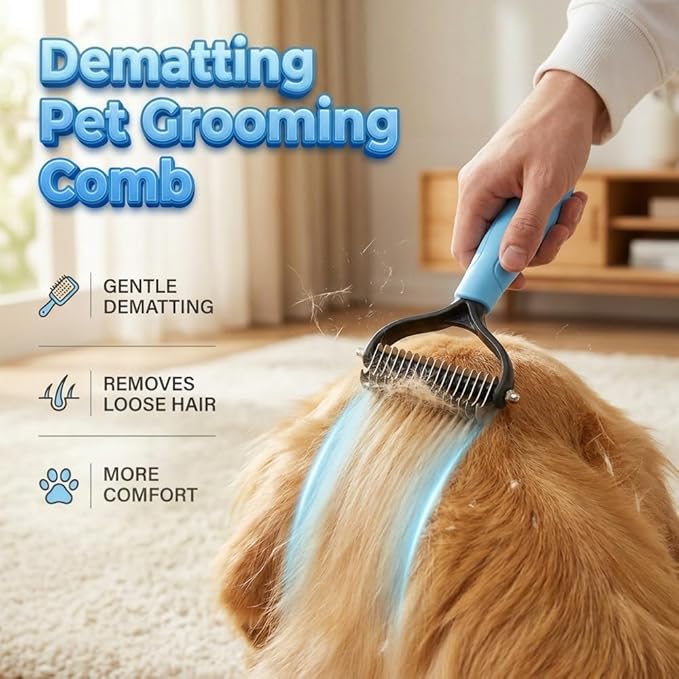 Pet Pro Grooming Tool, 2026 New Double-Sided Pet Grooming Brush, Multi-Functional Pet Brush, Portable Shedding Rake for Home Use, Professional Groomers (Pink, Large)
