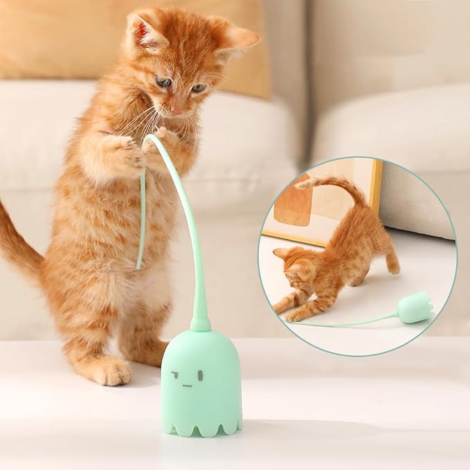 DONGKER Cat Wand Toy,Automatic Silicone Tail Cat Teaser Toy Rechargeable Kittens Self Play Toy for Indoor Cats Bored Stress Relief