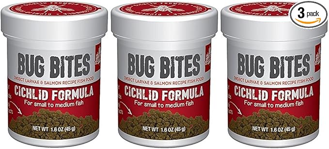Fluval (3 Pack) Bug Bites Cichlid Formula for Small/Medium Fish (1.6 oz. Per Bottle)