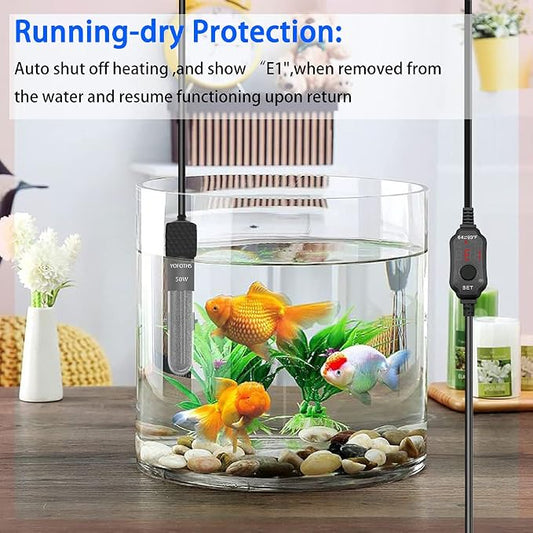 YOFOTHS Adjustable Mini Aquarium Heater 5-10 Gallons Submersible Small Fish Tank Heater 50W Digital Display Thermostat External Temperature Controller (50W)