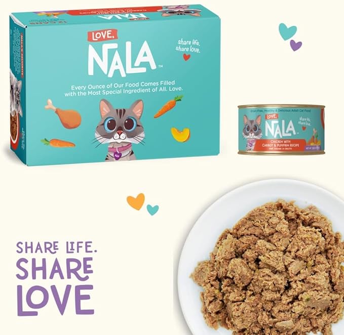 LOVE, NALA - Natural Adult Cat Wet Food - Chicken Pate with Carrot and Pumpkin Recipe - 2.8 oz, Pack of 24 Cans, Grain-Free, Non-GMO, No Gums, No Carrageenan