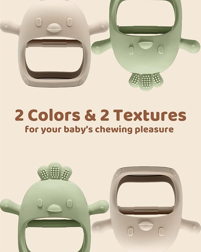 ChooKaChoo 2 Pack Baby Teething Toy Silicone Teething Mitten for Babies Over 3 Months Anti Dropping Wrist Hand Teethers Baby Chew Toys for Sucking Needs, BPA Free