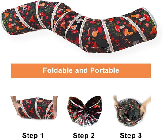 Cat Tunnel Tube Toys,Tunnels for Indoor Cats, Collapsible Interactive Toy with Balls for Rabbits, Kittens, Ferrets, Puppy (S - 2 Way Mushroom)