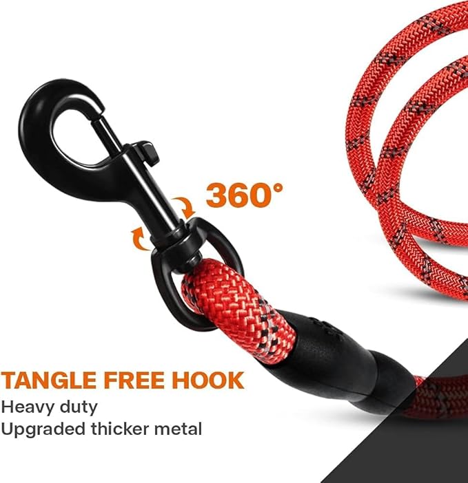 Taglory Rope Dog Leash 4 FT with Comfortable Padded Handle, Highly Reflective Threads Leash and Anti-Tangle Clip for Walking Medium Large Dogs, 1/2 inch, Red