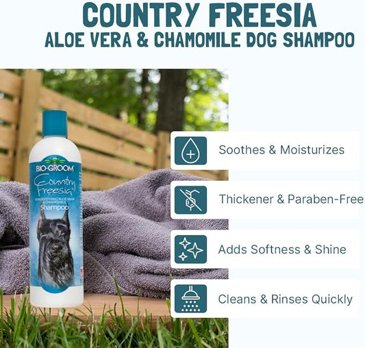 Bio-Groom Country Freesia Dog Shampoo – Natural Scent Pet Shampoo, Aloe Vera, Chamomile, Cat & Dog Bathing Supplies, Puppy Wash, Cruelty-Free, Made in USA, Quick Rinse Cat Shampoo – 12 fl oz 1-Pack
