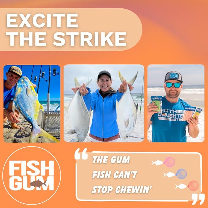 FishGum Surf Fishing Bait Strips for Saltwater Beach Fishing – Real Shrimp, Crab, Clam & Sand Flea Infused Scent – Artificial Cut Bait for Pompano, Redfish & Flounder