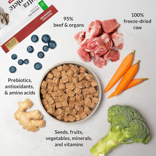 ULTIMATE PET NUTRITION Nutra Complete, 100% Freeze Dried Raw Veterinarian Formulated Dog Food with Antioxidants Prebiotics and Amino Acids (1 Pound, Beef)