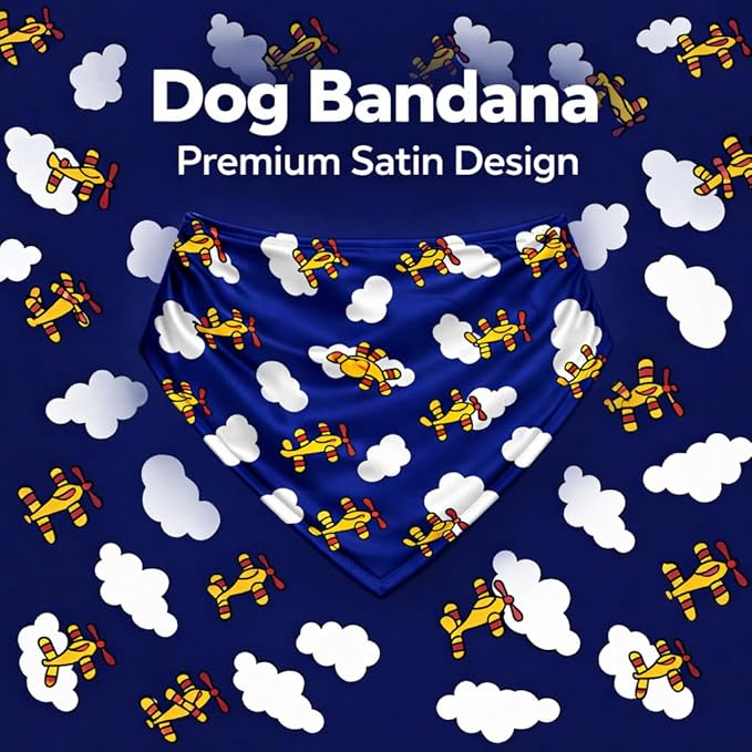 Luxury Satin Dog Bandana – Slip-On Collar Style, Premium Pet Scarf for Medium, Large & XL Dogs – Special Occasion Accessory (Collar Not Included) (Medium - Extra Large, Airplane (G) Luxe - Satin)