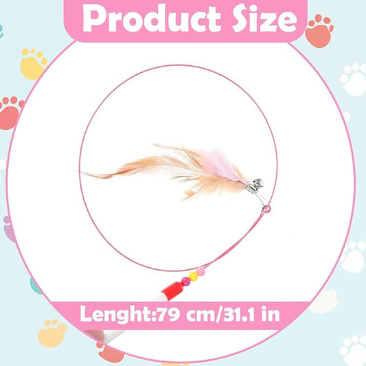 4 Pcs Cat Feather Toys, Cat Toys Wand with Bell Beads Teaser Wire Wand for Cats Chase Exercise Play