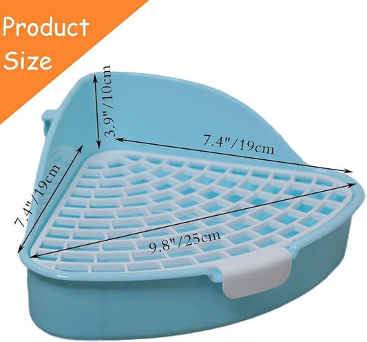 Hamiledyi Small Rabbit Litter Box for Cage Triangle Potty Trainer Corner Bunny Toilet Plastic Pet Pan Guinea Pig LitterBox for Dwarf Holland Lop Rodent (Blue)