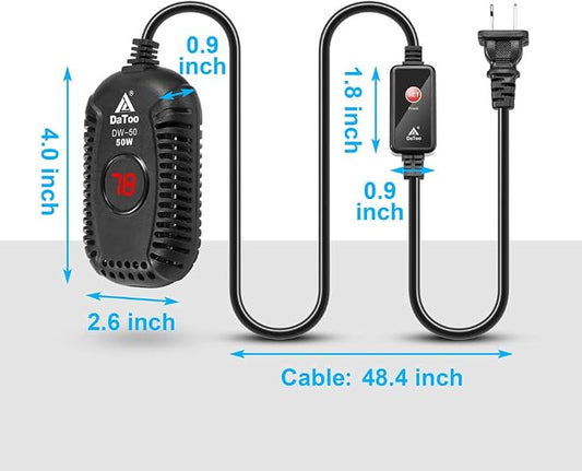 DaToo Small Aquarium Heater 50W Mini Fish Tank Heater 50 Watt Submersible with LED Temperature Display