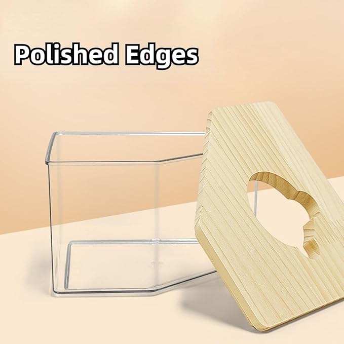 Hamster Sand Bath Box Container, Mini Pet Sandbox Lid Design Take Bath Wooden Sandbox Dust Bath, Transparent Bathroom & Digging Box Acrylic Hamster Litter Box Small Animal Accessories (D Large)