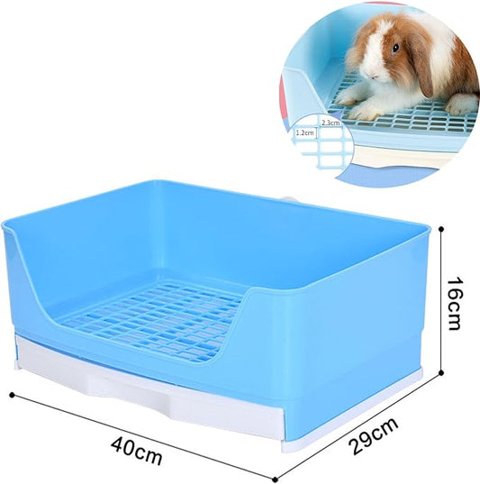 Large Rabbit Litter Box,Corner Potty Trainer with Drawer for Small Animals, Easy Clean Bedding Toilet for Adult Bunny, Guinea Pig, Ferret, Hamster (Blue)
