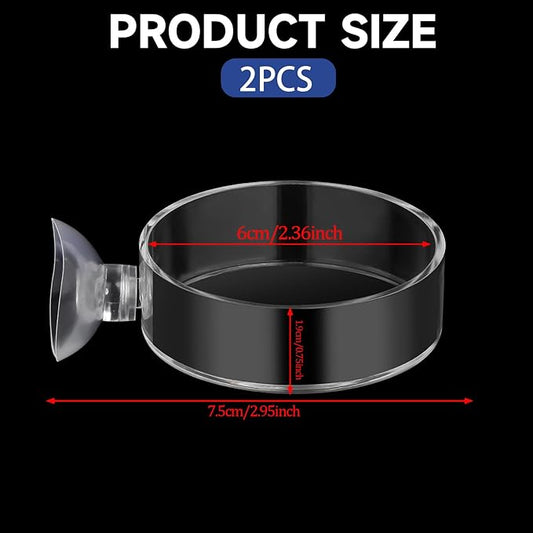 60mm Fish Tank Feeder Dish Aquarium Shrimp Feeder Dish with Suction Clear Fish Tank Feeding Bowl Round Clear Dishes Tray(2pcs)