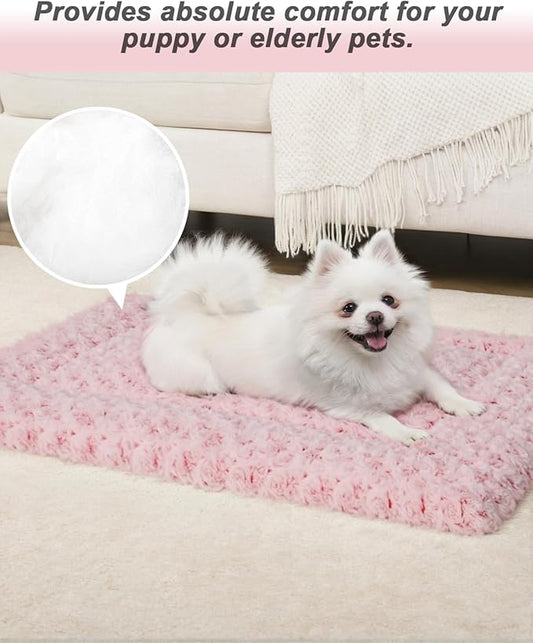 Washable Dog Bed Mat Crate Pad Soft Fluffy Pet Kennel Beds Dog Sleeping Mattress for Large Jumbo Medium Small Dogs, 29 x 18 Inch, Pink