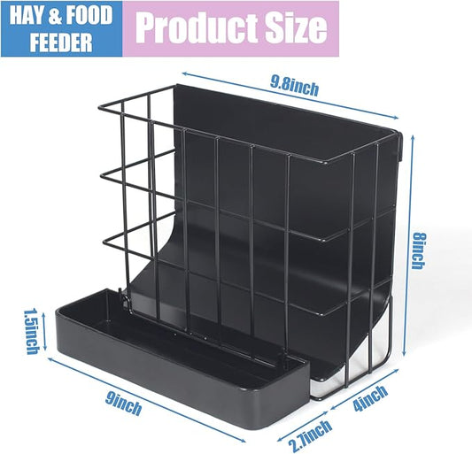 Rabbit Hay Feeder Guinea Pig Hay Holder with Hook Heavy-Duty Metal,Internal Sloping Design,Hay Feeder for Bunny,Rabbit,Chinchillas,Comes with Two Multifunctional Zippers