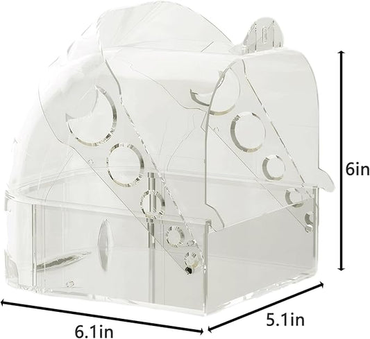 Bird Bath for Cage with Pull-Out Drawer, Clear Acrylic Parakeet Bath Box for Inside Cage Use, No-Mess Enclosed Tub for Budgie, Canary, Lovebird, Finch, 6.1 x 5.1 x 6 Inches (Transparent)