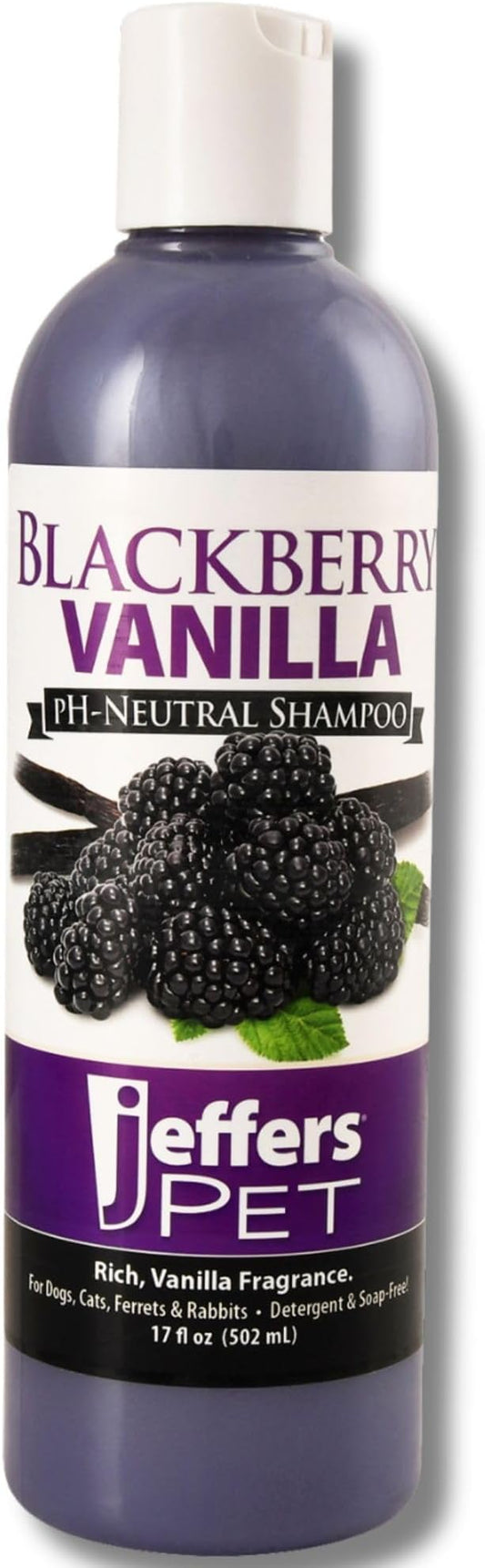Jeffers Pet BlackBerry Vanilla Shampoo for Dogs & Cats, 17 oz – Coconut Based Soap Free Grooming Shampoo, pH Balanced Pet Wash, BlackBerry Tinted Vanilla Scent, Gentle Cleanser for Puppies & Kittens