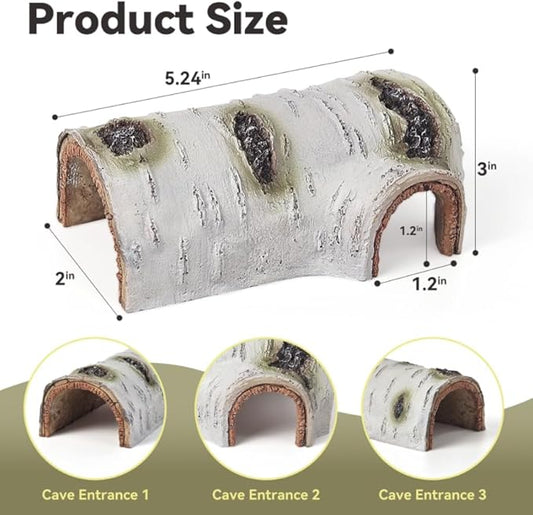 Artificial Birch Log Hide Reptile Shelter, Natural-Looking Reptile Hide for Bearded Dragons, Realistic Resin Hollow Log Hideout, Aquarium Resin Bark Decor