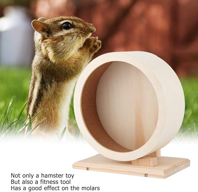Tiiyee Wooden Hamster Exercise Wheel, Silent Silent Running Wheel Wooden Small Pets Quiet Spinner Play Toy Cage Accessories for Dwarf Syrian Hamster Rat Gerbil Mice Guinea Pigs(S)