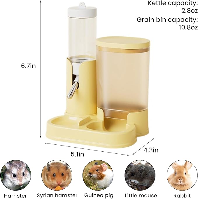 2 in 1 Hamster Water Bottle, Automatic Feeder, No Drip Small Animal Water Dispenser Food Bowl for Syrian Dwarf Hamsters, Gerbils, Mouse, Hedgehog, Hamster Cage Accessories (Green)
