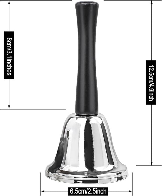 2 Pack Hand Bell, Silver Steel Bell, Ringing Bell with Handle, Dinner Bells for Inside Classroom Bell, for Food Line, Alarm, Jingles, Ringing (Silver)