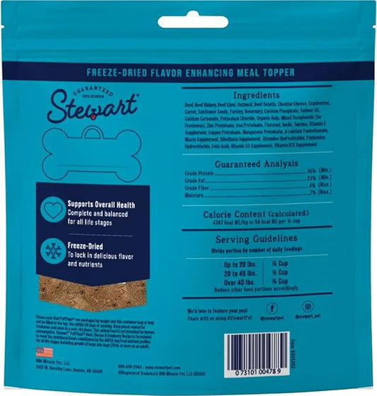 Stewart Freeze Dried Dog Food Topper, PuffTops, Beef, Cheese & Cranberry, 6 Ounce Resealable Pouch, Flavor Enhancing Meal Topper or Dog Treat, Made in USA