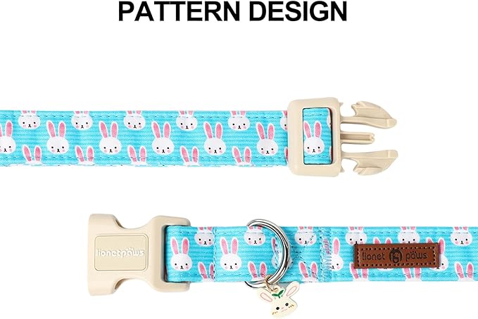 Lionet Paws Easter Dog Collar- Cute Bunny Blue Dog Collars with Plastic Buckle, Light Adjustable Dogs Collars with Rabbit Pendant for Small Medium Dogs