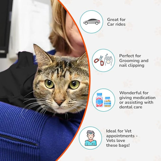 Cat-in-the-Bag Cozy Comfort Carrier - Large Charcoal Cat Carrier Soft and Pet Carrier for Nail Clipping, Vet Visits, Medication Administration, Dental Care, and Traveling