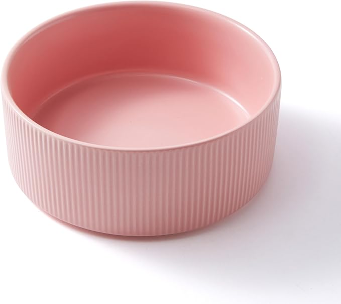 Guinea Pig Vegetable Bowl, Pink Ceramic 6 Inch Heavyweight Non-Tip Small Animal Food & Water Bowl – Wide Shallow Veggie Dish (~20 fl oz) for Chinchilla Rabbit Ferret