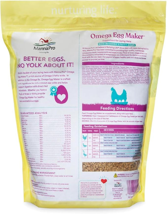 Manna Pro Omega Egg Maker - Chicken Feed Supplement for Laying Hens - Poultry Food with Omega-3 Fatty Acids - Digestion Support with Fortified Vitamins & Minerals - 5 lbs (Pack of 2)