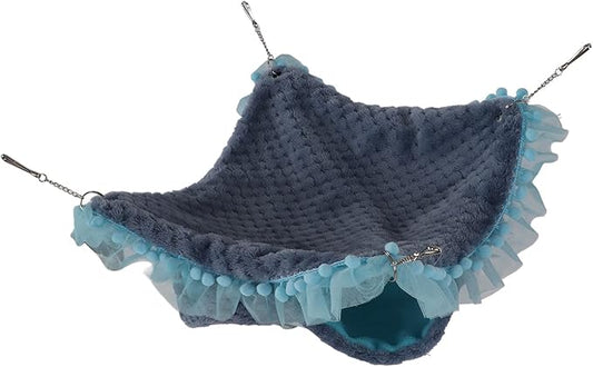 Double Layer Small Pet Swing Hammock, Hamster Double Bunkbed Hammock with 4 Hanging Chains, Soft Plush Hanging Bed for Ferret Hamster Parrots Guinea Pig (Blue)