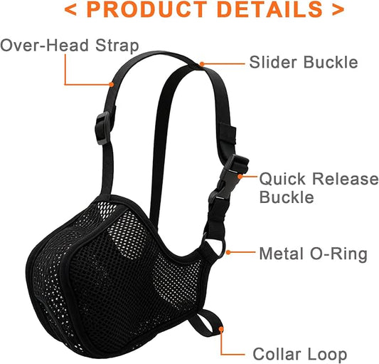 Dog Muzzle for Large Medium Small Sized Dogs Soft Mesh Muzzles for Grooming Anti Scavenging Biting Chewing Breathable Adjustable Mouth Guard Cover (Black, S)