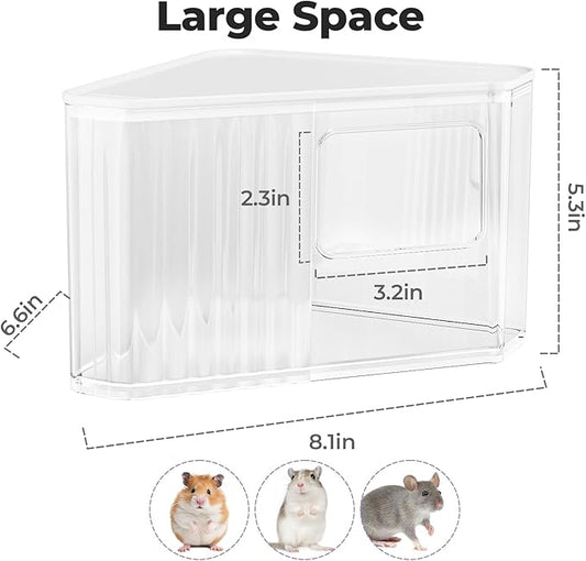 mini&moe Hamster Sand Bath Container - Small Animal Bathroom Shower Room Large Space Corner Digging Box with Cleaning Scoop Rat Dust Bath House for Guinea Pig, Hedgehog, Gerbil