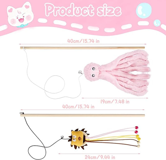 2-Pack Cat Toy Wand Set: Interactive Cat Teaser Wands with Bells and Streamers to Engage Your Cat’s Natural Instincts (Birds and Insects)
