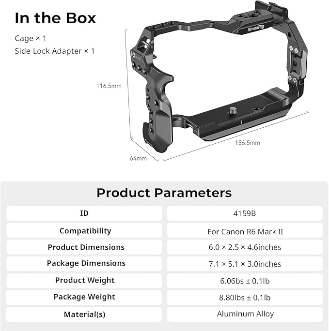 SmallRig R6 Mark II Camera Cage for Canon, Formfitting Video Making Camera Rig for Canon R6 Mark II, Built-in Dual NATO Rails, Quick Release Plate for Arca, Horizontal and Vertical Shooting