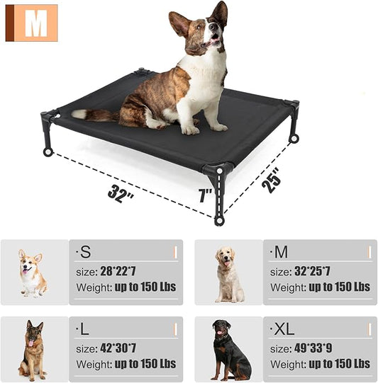 Garnpet Elevated Dog Bed for Medium Dogs, Raised Dog Cot Fits Up to 150 LBs, Heavy Duty Pet Cots with Durable Supportive Teslin Recyclable Washable Mesh, Indoor & Outdoor Pet Bed, Brown