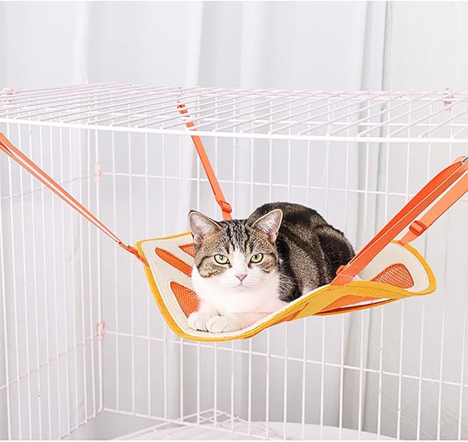 Orange Shape Design Pet Hammock, Hanging Adjustable Small Pet Hammock for Puppy, Cat, Rats, Ferret, Bunny, Hammock Bed with 4 Metal Hooks Suitable for Cage/Chair/Car/Outdoor