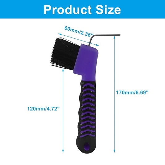 Litoexpe 1 Pcs Horse Hoof Pick Brushes with Soft Touch Rubber Handle, Fine Brush for Goat Donkey and Horse Equestrian Enthusiasts (Purple)