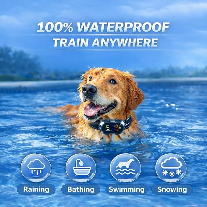 Bark Collar for Dogs, No Bark Dog Collar for Small Medium Large Dogs, Automatic Anti Barking Device, Rechargeable IP67 Waterproof, 5 Sensitivity Levels, LED Light, Dog Bark Collar with Beep Vibration