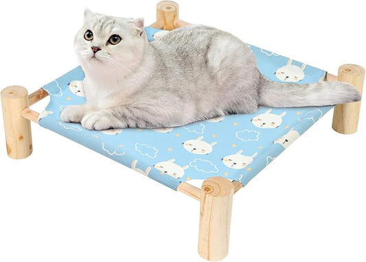 Patas Lague Cat and Dog Hammock Bed for Small Dogs, Brethable Wooden Cat Pet Rabbit Elevated Cooling Outdoor Bed Cots Furniture for Summer Rabbits