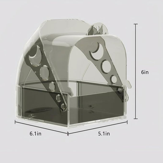 Bird Bath for Cage with Pull-Out Drawer, Grey Translucent Parakeet Bath Box for Inside Cage Use, No-Mess Enclosed Tub for Budgie, Canary, Lovebird, Finch, 6.1 x 5.1 x 6 Inches (Gray)