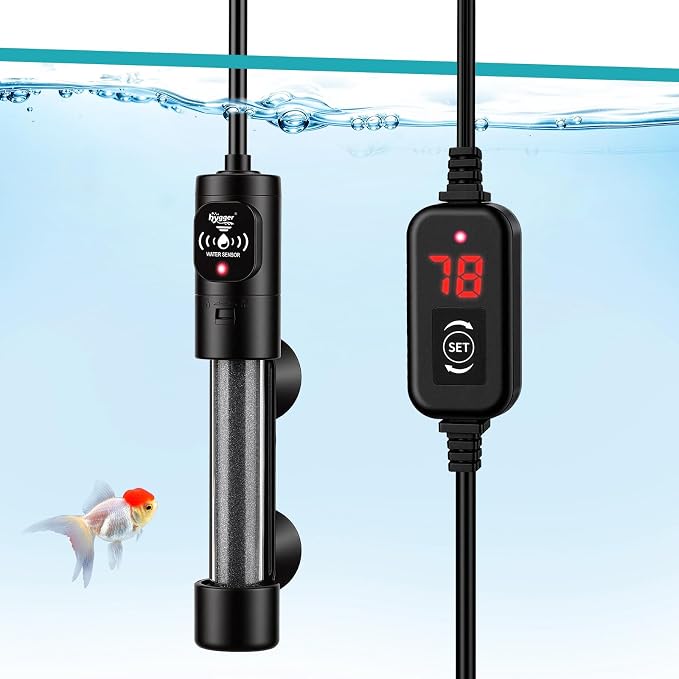 hygger 50W Submersible Aquarium Heater with Digital Temperature Controller, Mini Fish Tank Heater for 5–10 Gallon Tanks, Overheat & Out-of-Water Protection, Freshwater & Saltwater