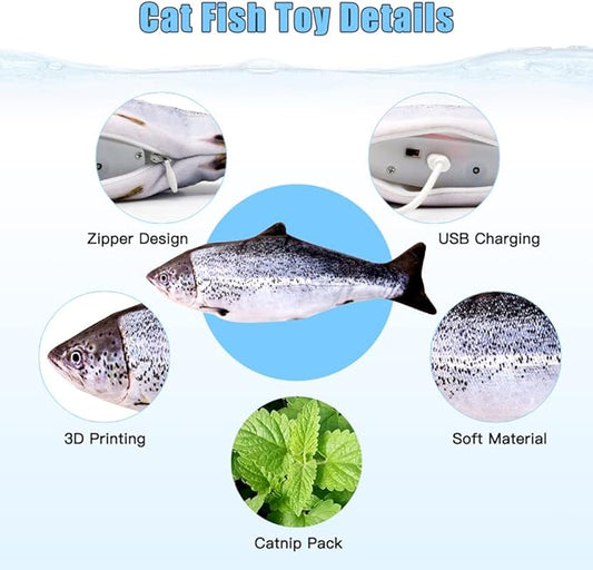 TOOGE 2 Pack 9" Floppy Fish Cat Toys with SilverVine and Catnip for Indoor Cats Interactive Flopping Fish Cat Kicker Catnip Toys for Cats Puppy Small Dogs (Salmon + Rainbow Trout)