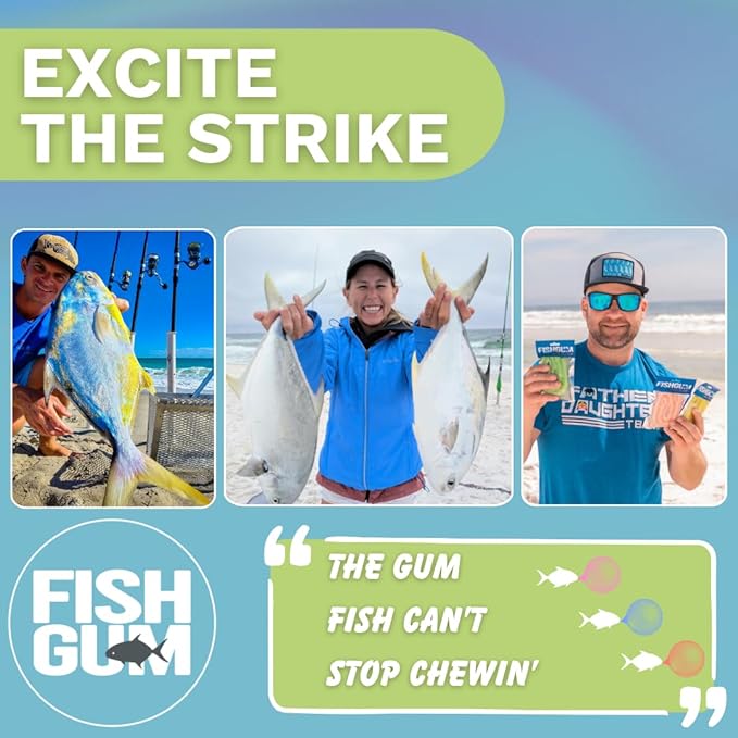FishGum Surf Fishing Bait Strips for Saltwater Beach Fishing – Real Shrimp, Crab, Clam & Sand Flea Infused Scent – Artificial Cut Bait for Pompano, Redfish & Flounder