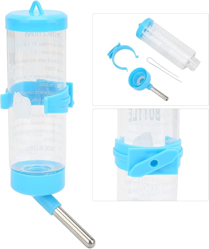Hamsters Water Bottle, Automatic No Drip Hanging Water Feeder Dispenser for Small Animals Guinea Pig Rat Rabbit Dwarf Gerbil Chinchilla(Blue 250ML)