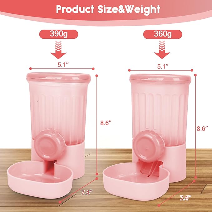 35oz Rabbit Feeder Guinea Pig Water Bottle,Hanging Automatic Food Water Dispenser,Food Feeder for Ferret Guinea Pig Rabbit Cat Bunny Cage Accessories,Pink