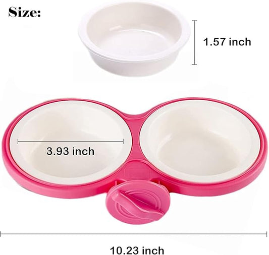 Pet Durable Bowl Cage Bowl, Pet Food Water Removable Bowls with Bolt Holder Hanging Cage Coop Cup Non-Skid Feeder Set Double Diners Portable for Feeding Dogs Cats Birds (Pink)
