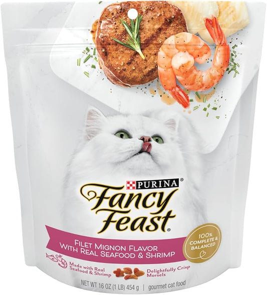 Fancy Feast Purina Filet Mignon Flavor with Real Seafood & Shrimp Dry Cat Food, 16 OZ (Pack of 3)